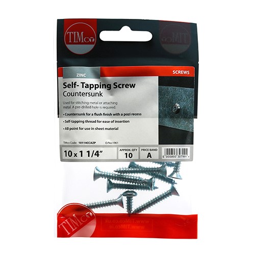 TIMCO Self-Tapping Screws - PZ - Countersunk - Zinc 10g x 1 1/4