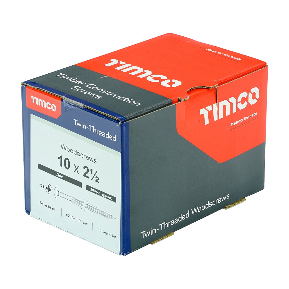 TIMCO Twin-Threaded Woodscrews - PZ - Round - Zinc 10g x 2 1/2