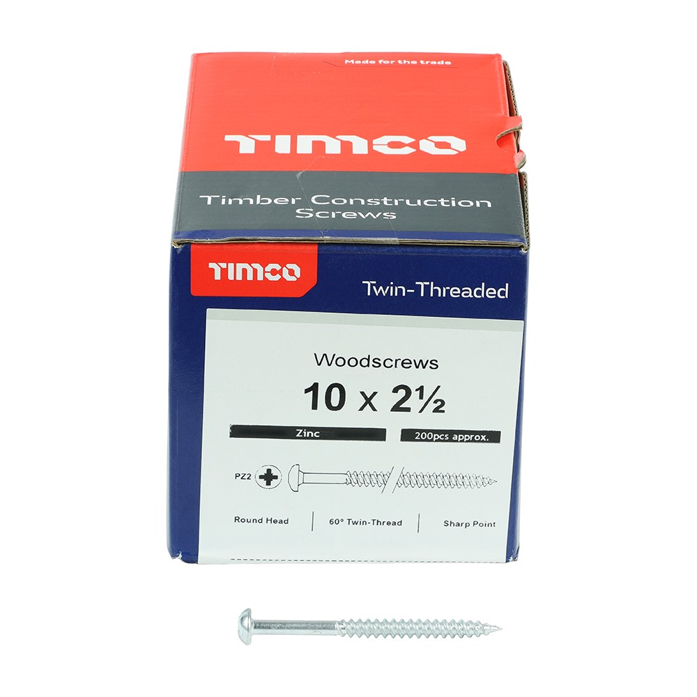 TIMCO Twin-Threaded Woodscrews - PZ - Round - Zinc 10g x 2 1/2