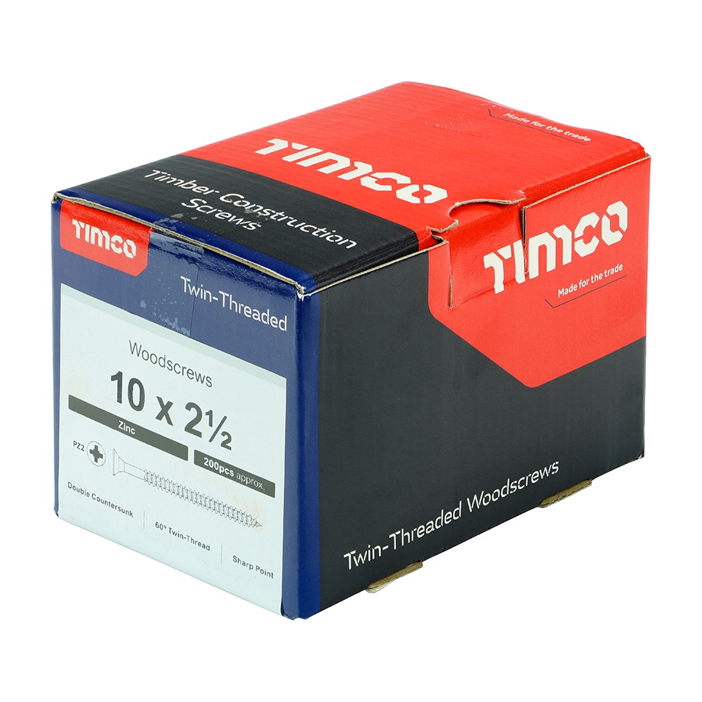 TIMCO Twin-Threaded Woodscrews - PZ -Zinc 10g x 2 1/2