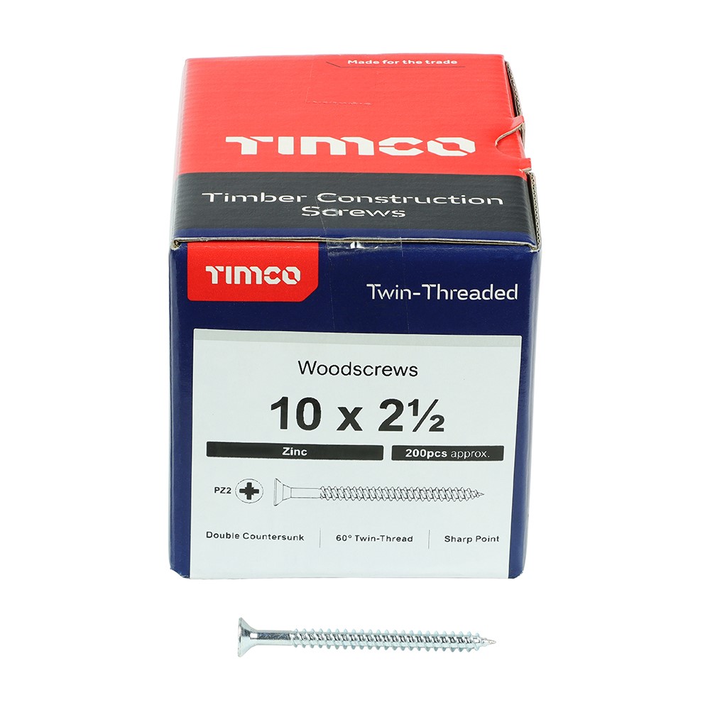 TIMCO Twin-Threaded Woodscrews - PZ -Zinc 10g x 2 1/2