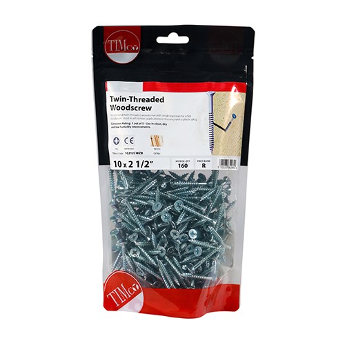 TIMCO Twin-Thread Woodscrews - PZ -Zinc 10g x 2 1/2