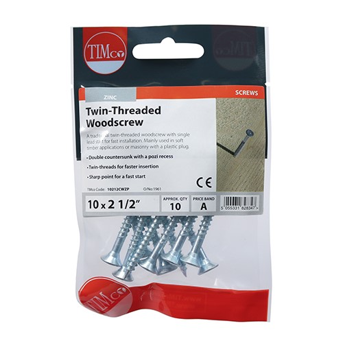 TIMCO Twin-Thread Woodscrews - PZ -Zinc 10g x 2 1/2