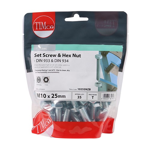 TIMCO Set Screws & Hex Nuts - Grade 8.8 - Zinc M10 x 25mm (35)