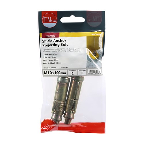 TIMCO Shield Anchor Projecting Bolts M10:30P (M10 x 100mm) (2)