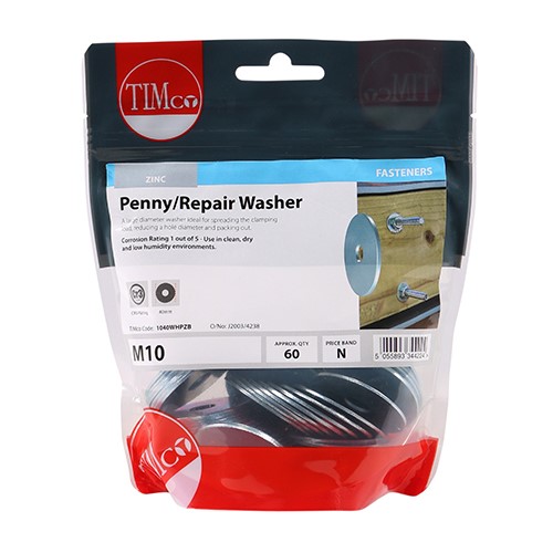 TIMCO Penny / Repair Washers - Zinc M10 x 40mm (60)