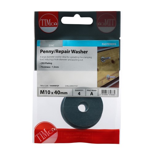 TIMCO Penny / Repair Washers - Zinc M10 x 40mm (4 Pack)