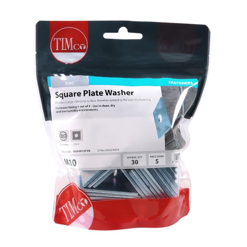 TIMCO Square Plate Washers - Zinc M10 x 50 x 50 x 3mm (30)