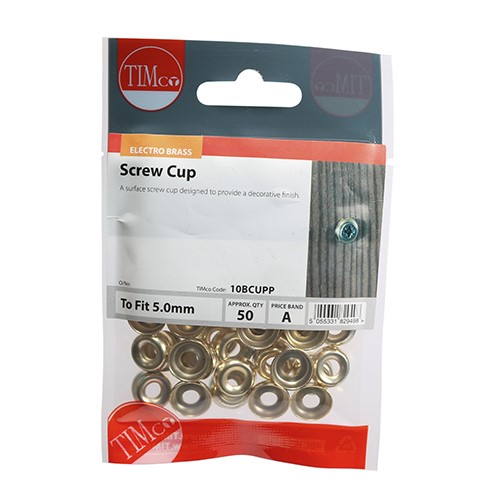 TIMCO Screw Cups - Electro Brass to Fit 10 Gauge Screws (50 Pack)