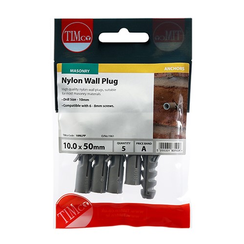 TIMCO Nylon Plugs 10.0 x 50mm (5 Pack)