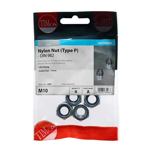 TIMCO Nylon Nuts - Type P - Zinc M10 (4 Pack)