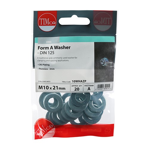 TIMCO Form A Washers - Zinc M10 (20 Pack)