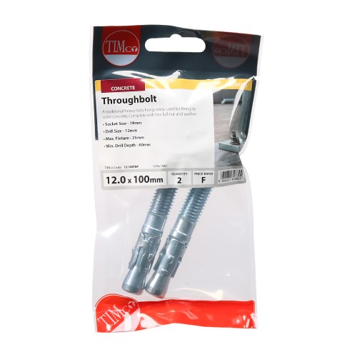 TIMCO Throughbolts - Zinc M12 x 100mm (2)