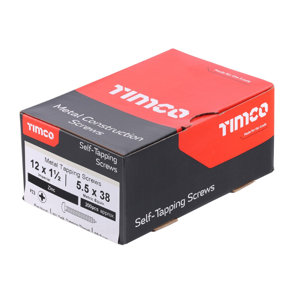 TIMCO Metal Tapping Screws - PZ - Pan - Self-Tapping - Zinc 12g x 1 1/2