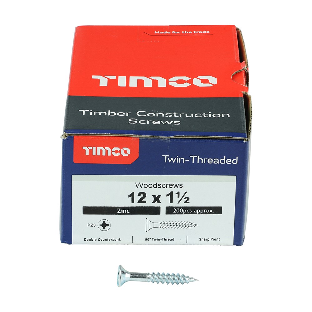 TIMCO Twin-Threaded Woodscrews - PZ -Zinc 12g x 1 1/2