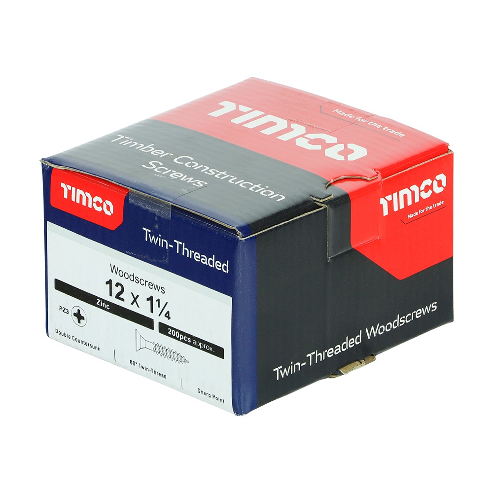 TIMCO Twin-Threaded Woodscrews - PZ -Zinc 12g x 1 1/4