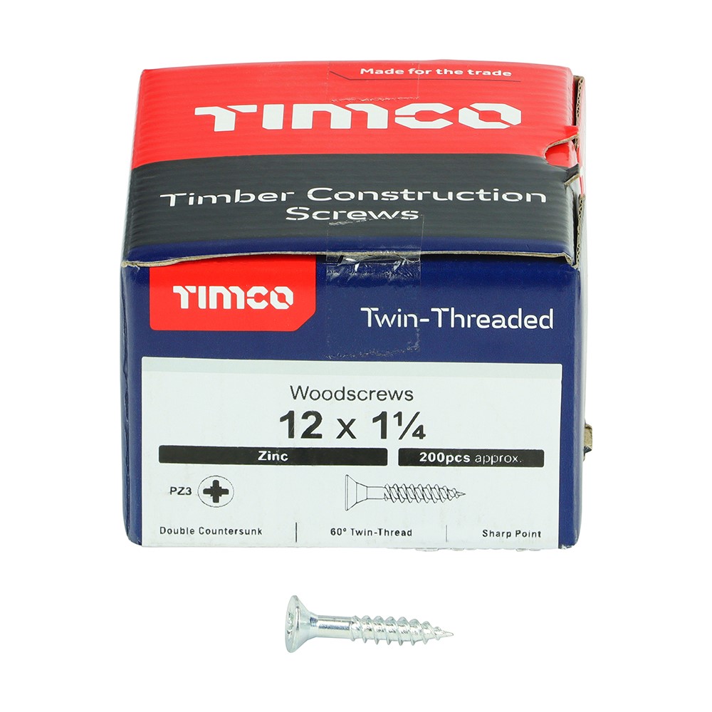 TIMCO Twin-Threaded Woodscrews - PZ -Zinc 12g x 1 1/4