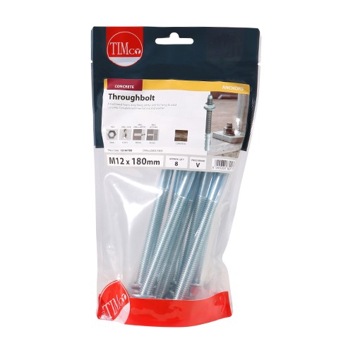 TIMCO Throughbolts - Zinc M12 x 180mm (8)