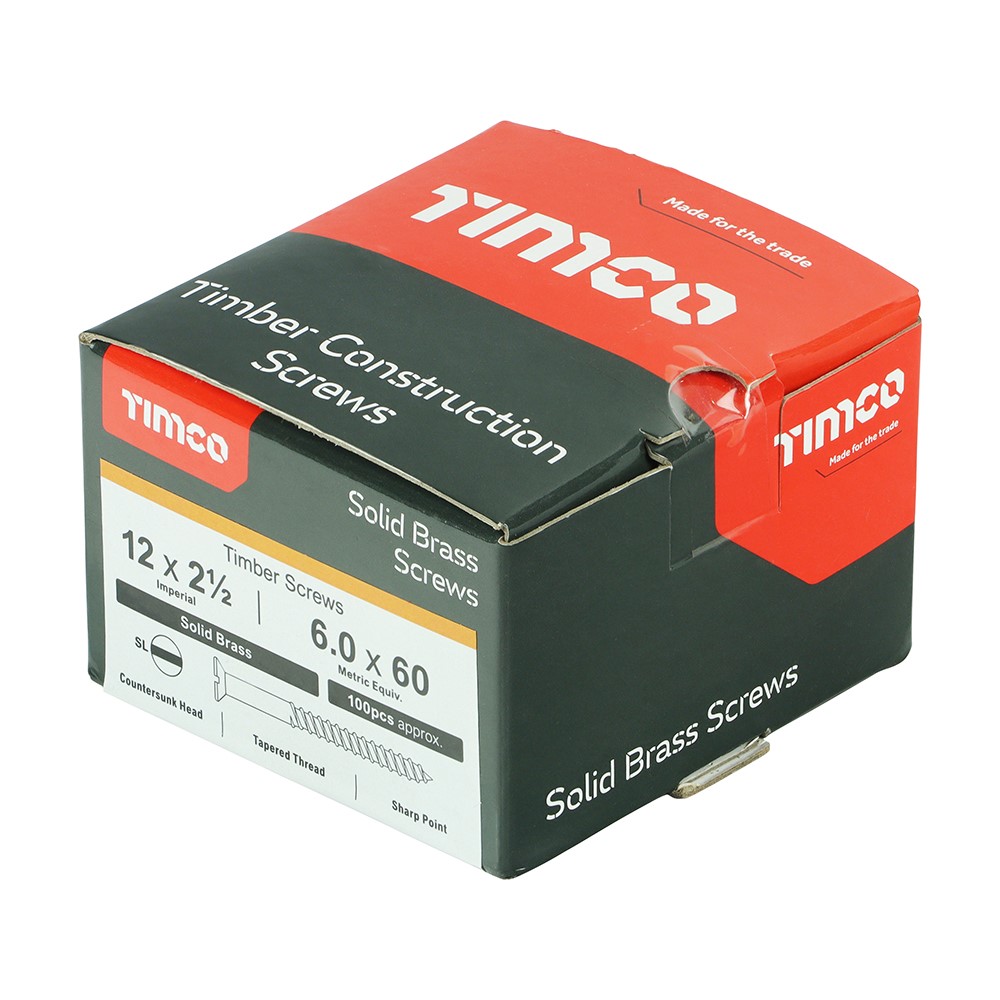 TIMCO Solid Brass Timber Screws - SLOT - Countersunk 12g x 2 1/2