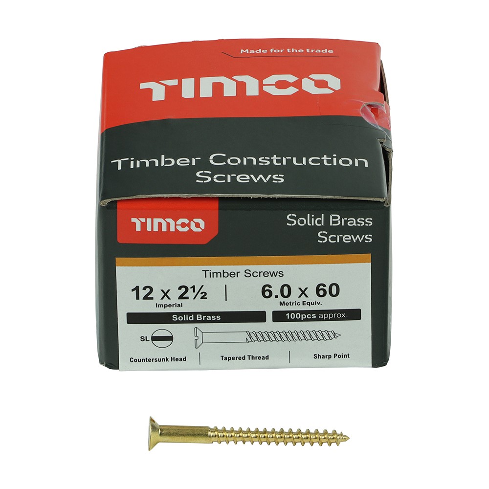 TIMCO Solid Brass Timber Screws - SLOT - Countersunk 12g x 2 1/2