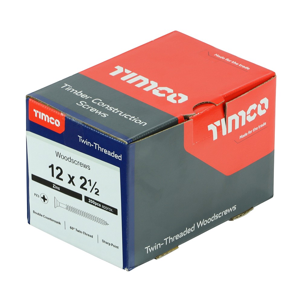 TIMCO Twin-Threaded Woodscrews - PZ -Zinc 12g x 2 1/2