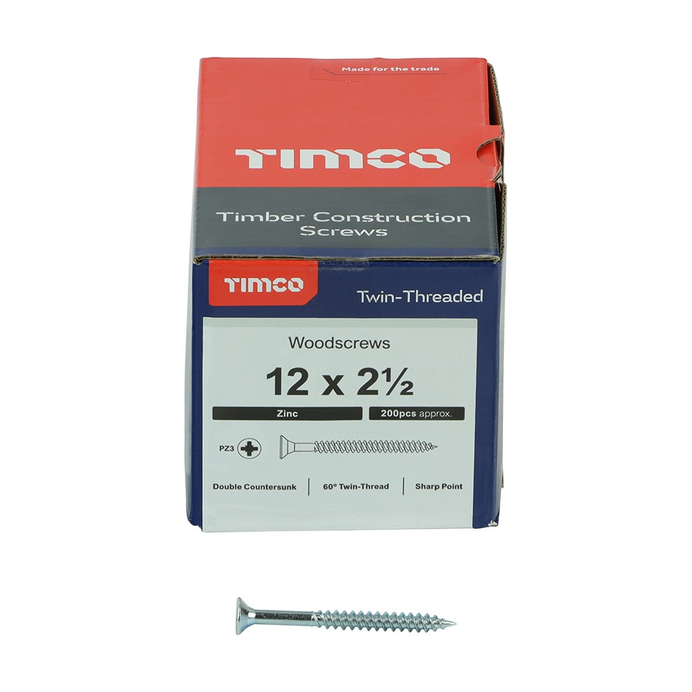 TIMCO Twin-Threaded Woodscrews - PZ -Zinc 12g x 2 1/2