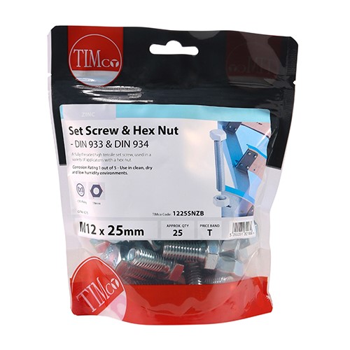 TIMCO Set Screws & Hex Nuts - Grade 8.8 - Zinc M12 x 25mm (25)