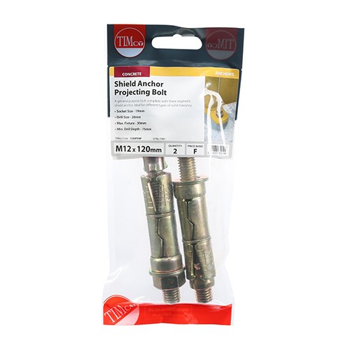 TIMCO Shield Anchor Projecting Bolts M12:30P (M12 x 120mm) (2)