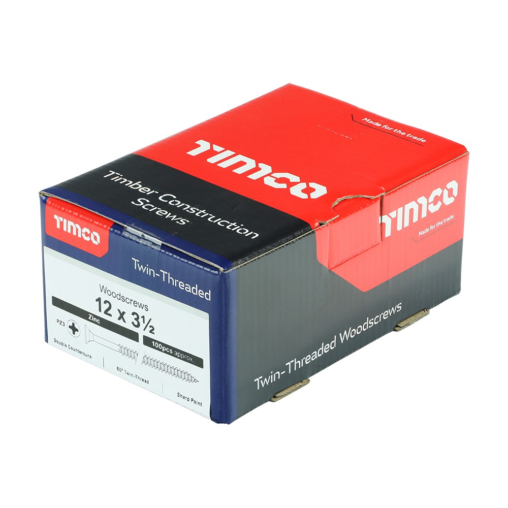 TIMCO Twin-Threaded Woodscrews - PZ -Zinc 12g x 3 1/2