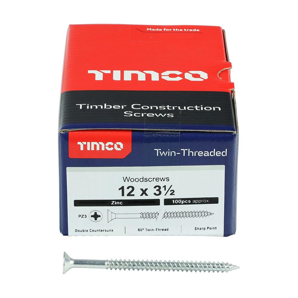 TIMCO Twin-Threaded Woodscrews - PZ -Zinc 12g x 3 1/2