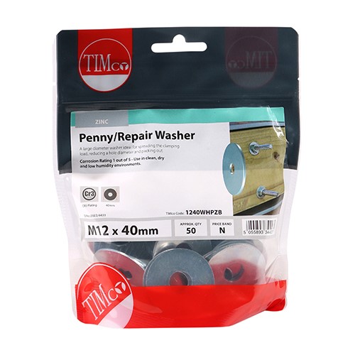 TIMCO Penny / Repair Washers - Zinc M12 x 40mm (50)