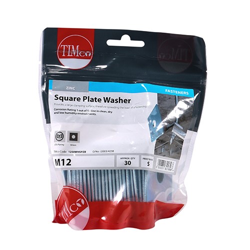 TIMCO Square Plate Washers - Zinc M12 x 50 x 50 x 3mm (30)