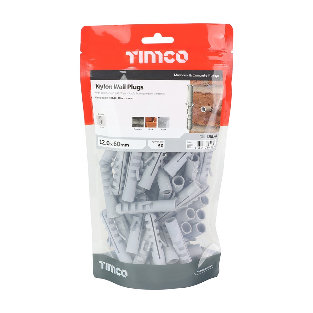 TIMCO Nylon Plugs 12.0 x 60mm (50)