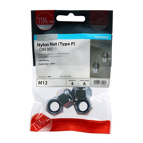 TIMCO Nylon Nuts - Type P - Zinc M12 (4 Pack)