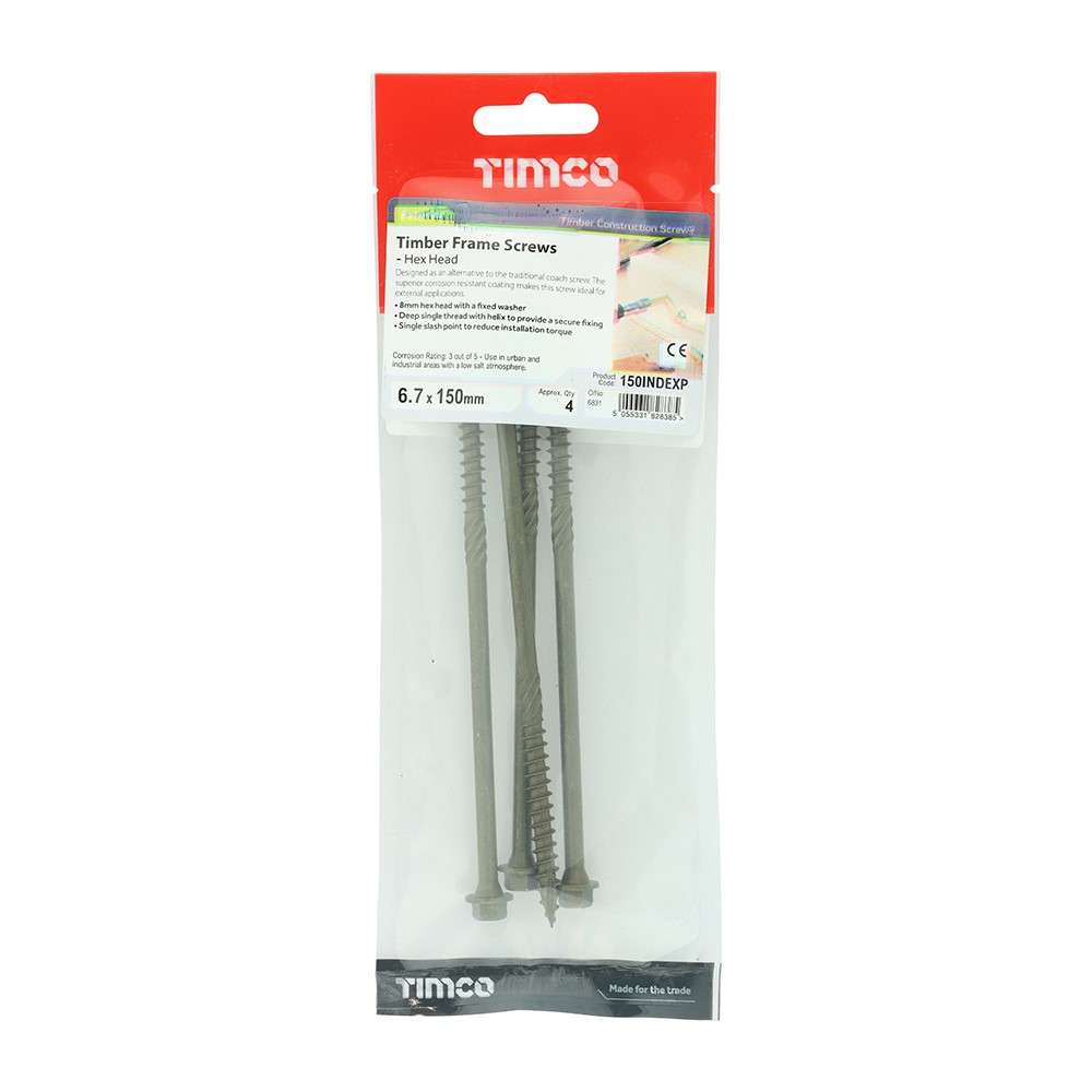 TIMCO Timber Screws - Hex Head - Exterior - Green 6.7 x 150mm (4 Pack)