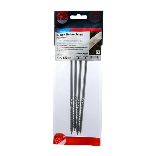 TIMCO Timber Screws - Hex - Stainless Steel 6.7 x 150mm (4 Pack)