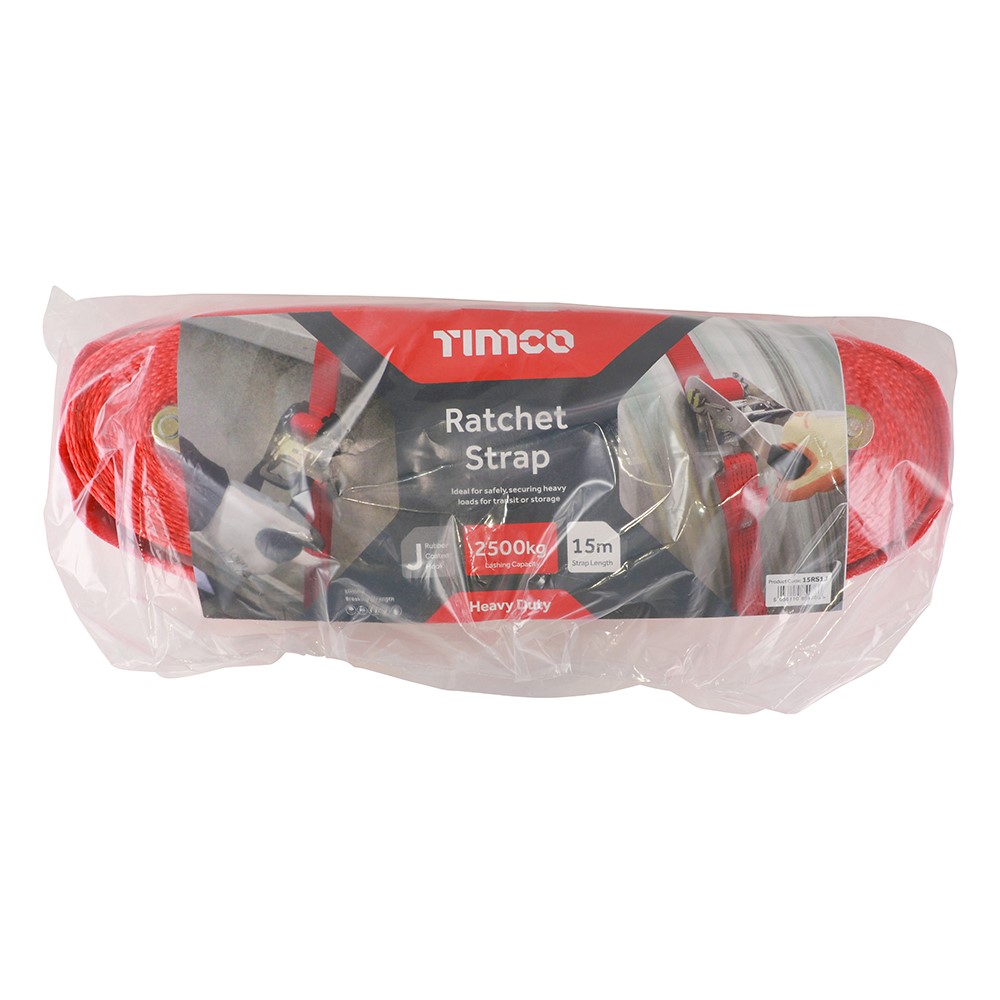 TIMCO Ratchet Strap - J Hook - Heavy Duty 15m x 50mm