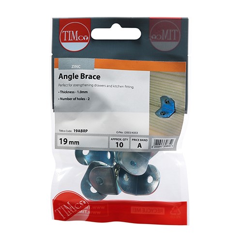 TIMCO Angled Braces - Zinc 19 x 19 x 19mm (10)