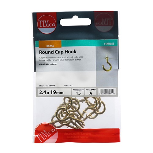 TIMCO Cup Hooks - Round - Electro Brass 19mm (15)