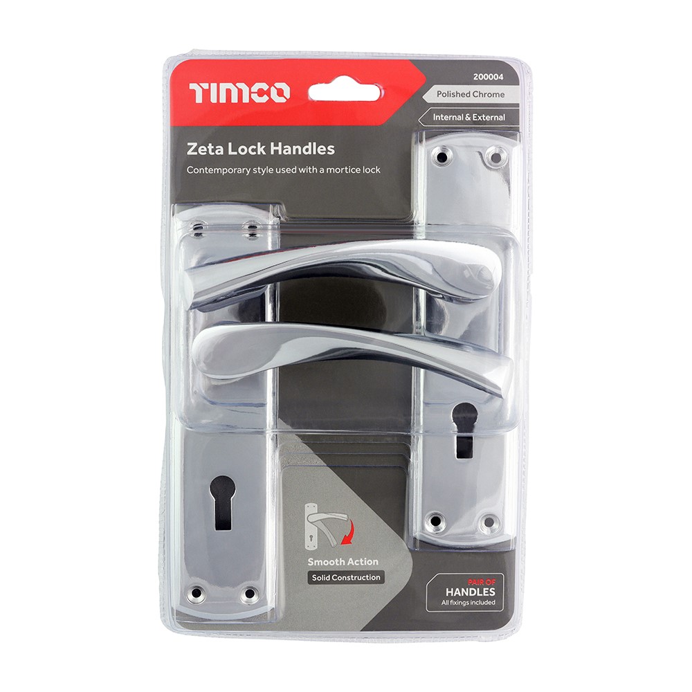 TIMCO Zeta Lock Handles - Polished Chrome 175 x 45mm (2 Pack)