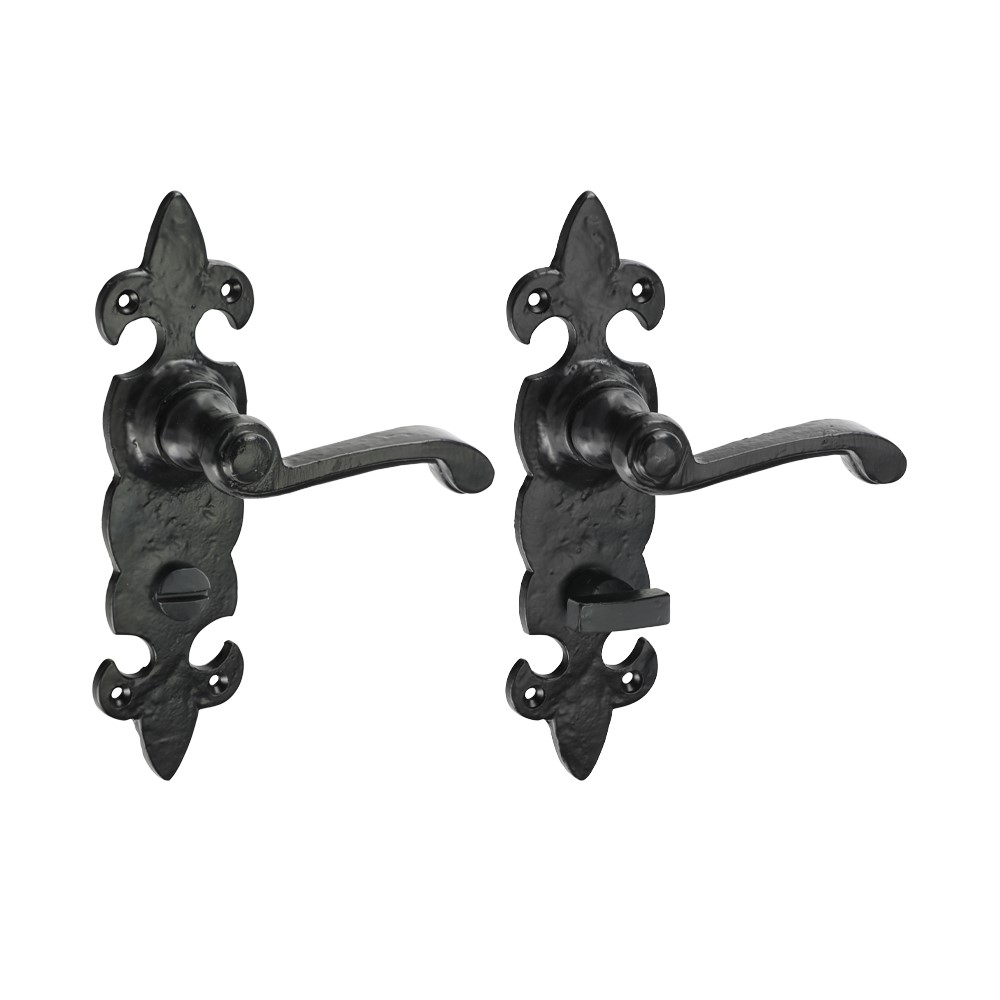 TIMCO Fleur De Lys Ornate Bathroom Handles - Antique Black 195 x 55mm (2 Pack)