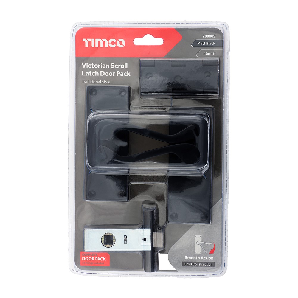 TIMCO Victorian Scroll Latch Door Pack - Matt Black Mixed (2 Pack)