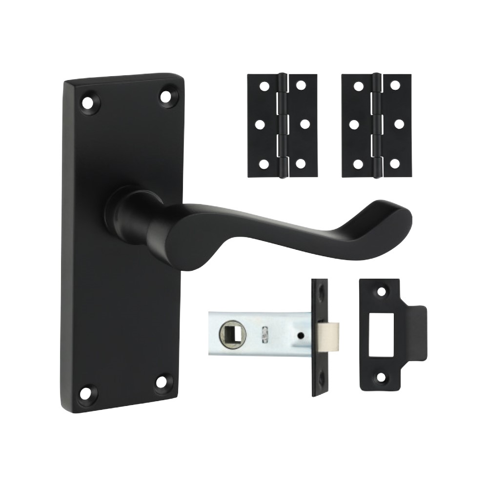 TIMCO Victorian Scroll Latch Door Pack - Matt Black Mixed (2 Pack)