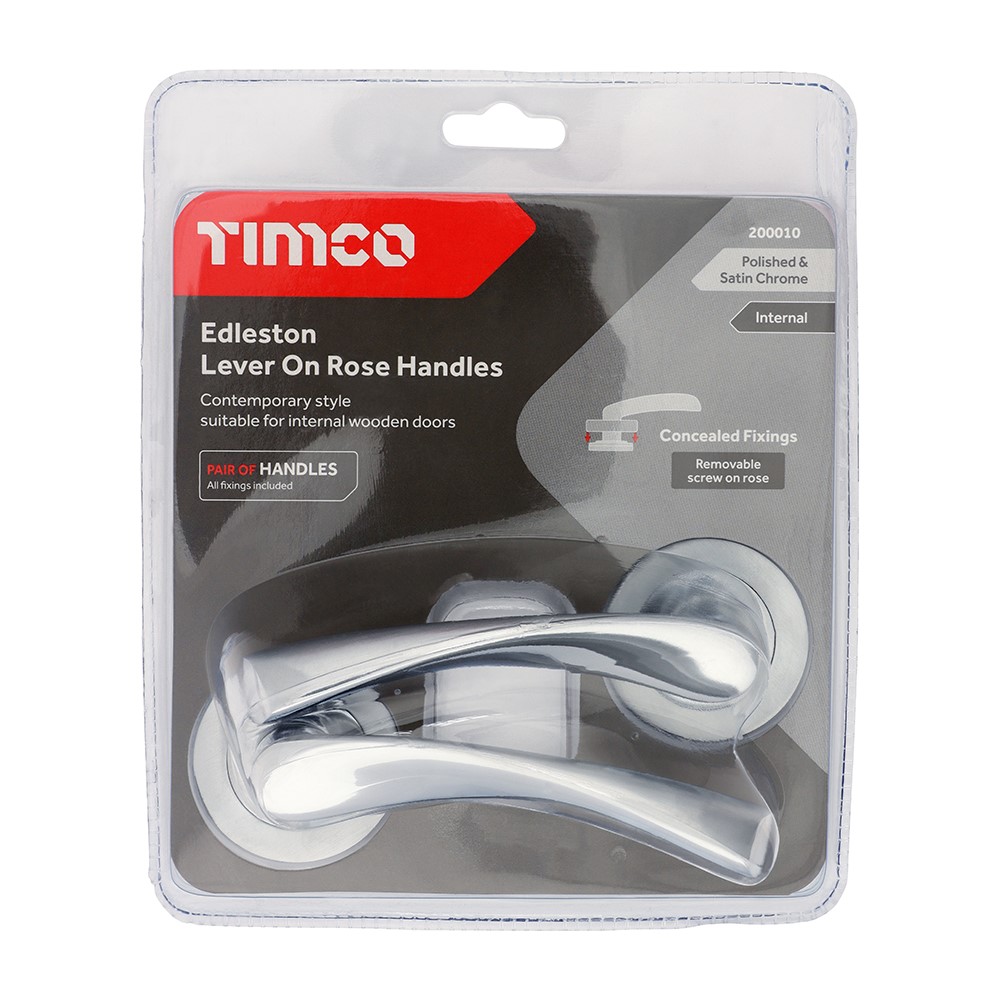 TIMCO Edleston Lever On Rose Handles - Polished & Satin Chrome 51mm (2 Pack)