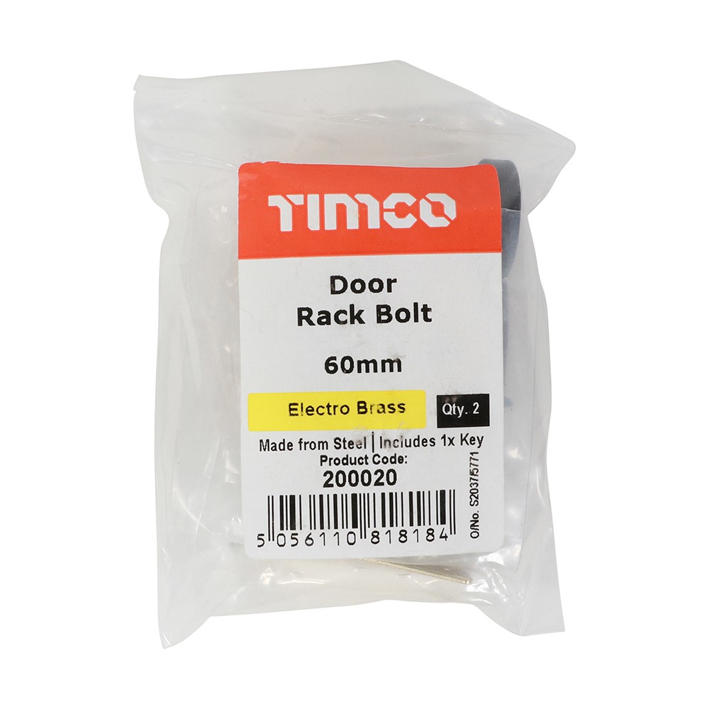 TIMCO Door Rack Bolts - Electro Brass 60mm (2 Bag)