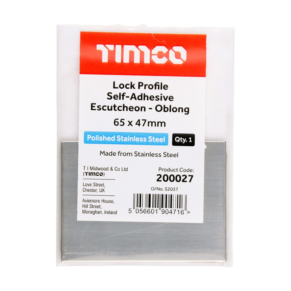TIMCO Self-Adhesive Lock Escutcheon Oblong Polished Stainless Steel 65 x 47mm (1)