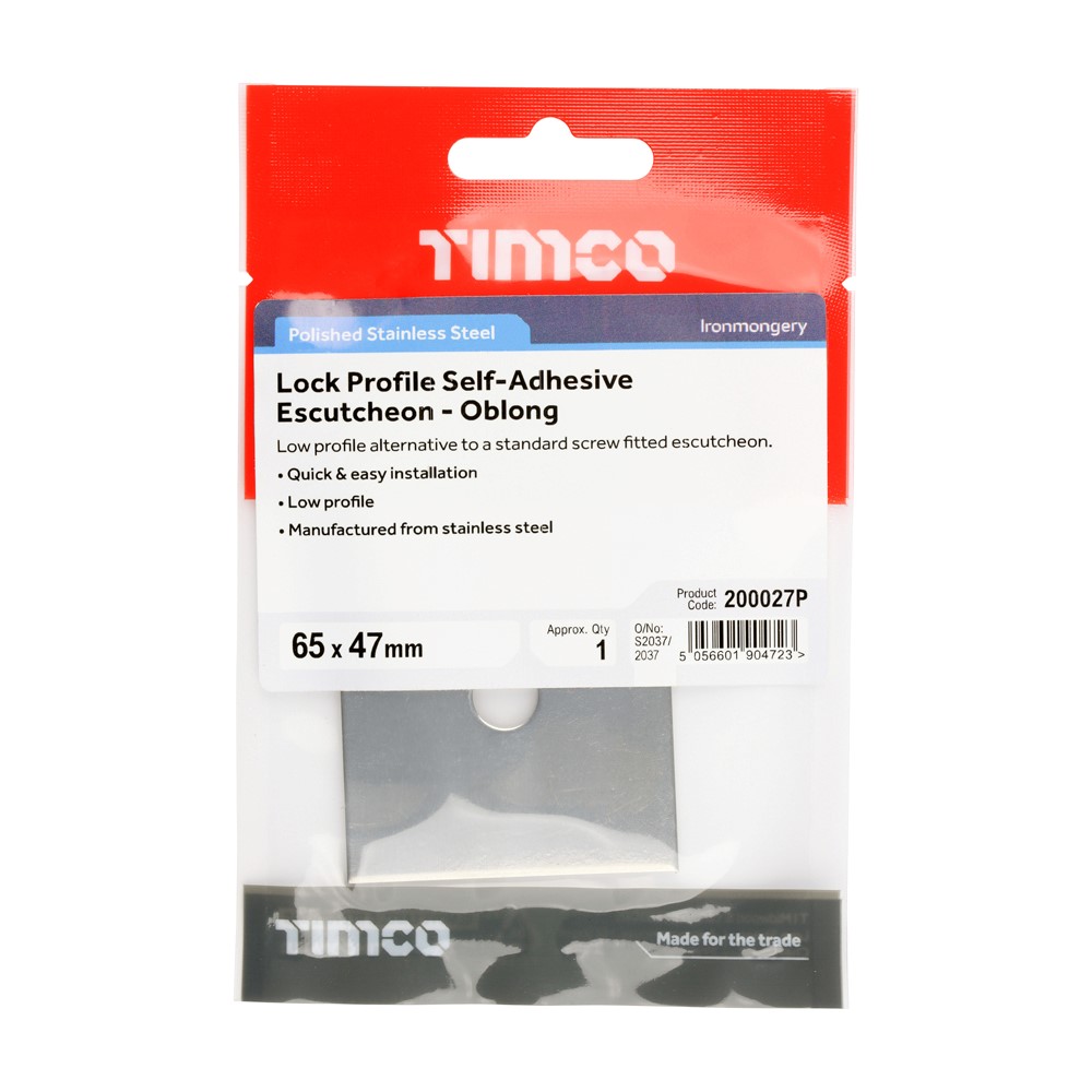 TIMCO Self-Adhesive Lock Escutcheon Oblong Polished Stainless Steel 65 x 47mm (1)