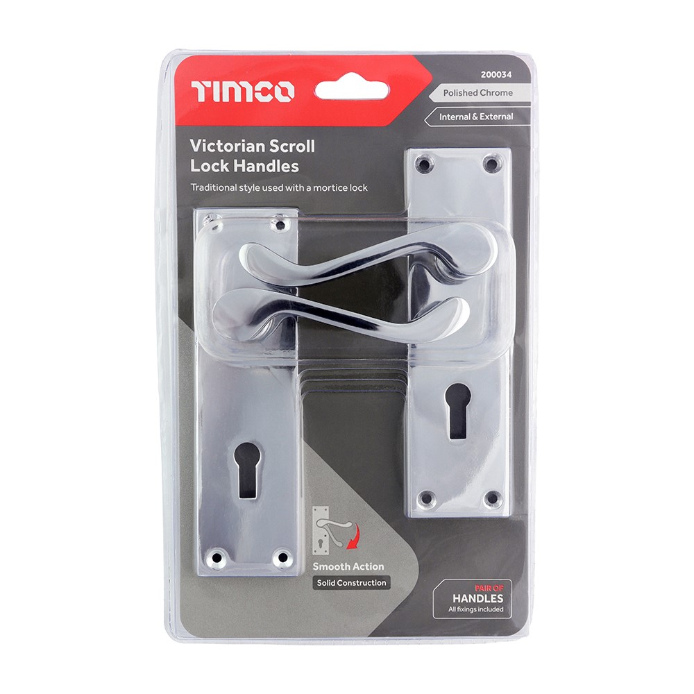 TIMCO Victorian Scroll Lock Handles - Polished Chrome 152 x 42mm (2 Pack)