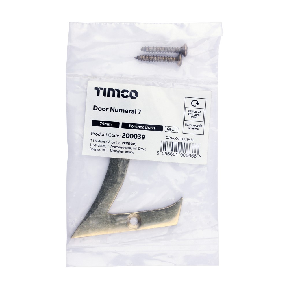 TIMCO Door Numeral 7 Polished Brass 75mm