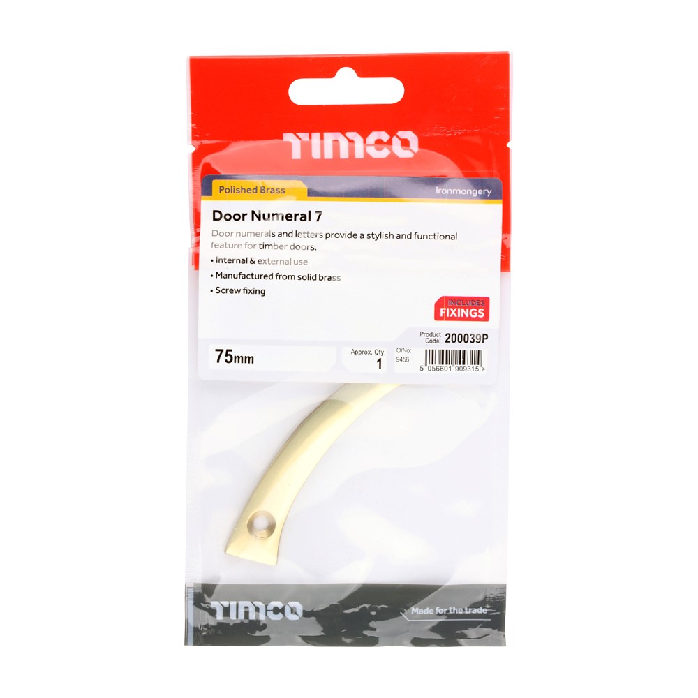 TIMCO Door Numeral 7 Polished Brass 75mm